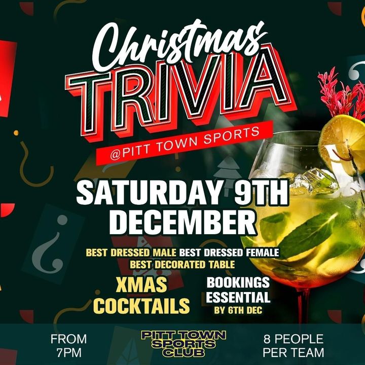Featured image for “Round up your crew of brainiacs and join us at Pitt Town Sports for some FESTIVE FUN at our Xmas Trivia Night”